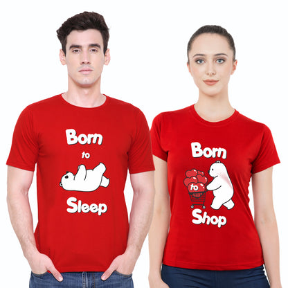 Born to sleep & shop matching Couple T shirts- Black