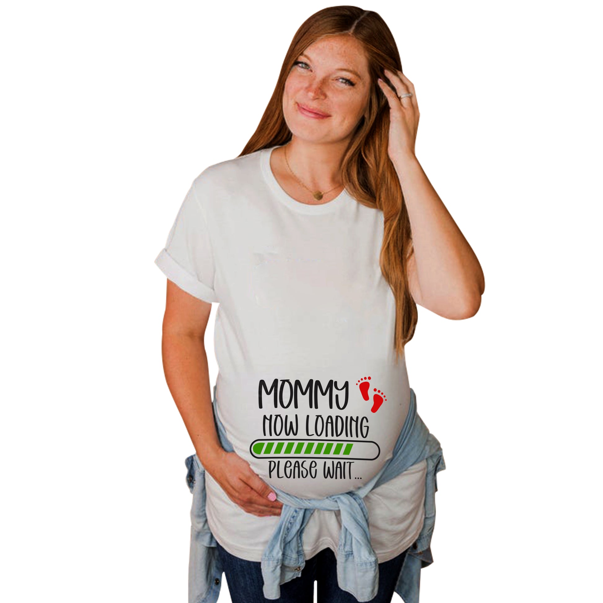 Mummy Loading & Daddy Loading Maternity Dress|Maternity Couple T shirts- White