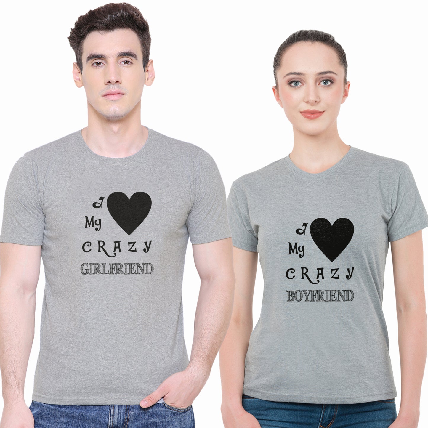 Crazy Love matching Couple T shirts- Grey