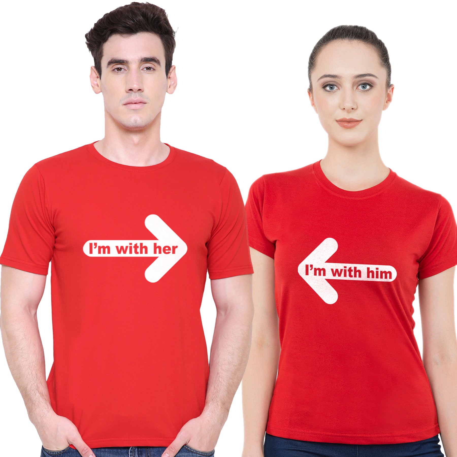 With him & hermatching Couple T shirts- Red