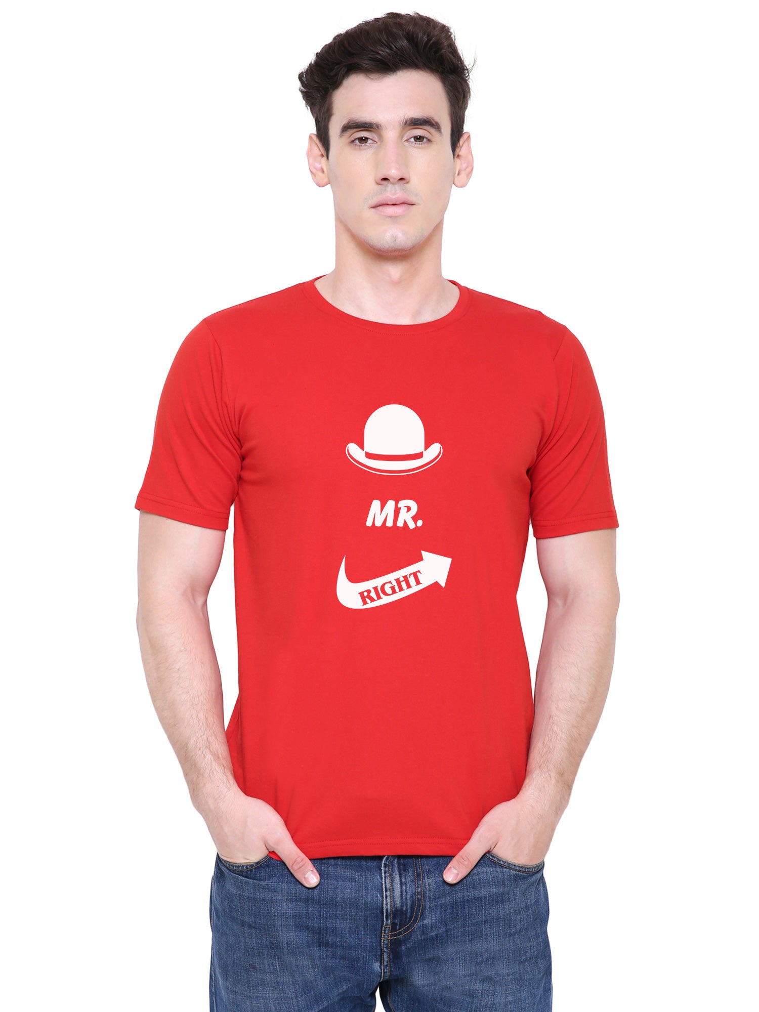 Mr. & Mrs. Right matching Couple T shirts- Red