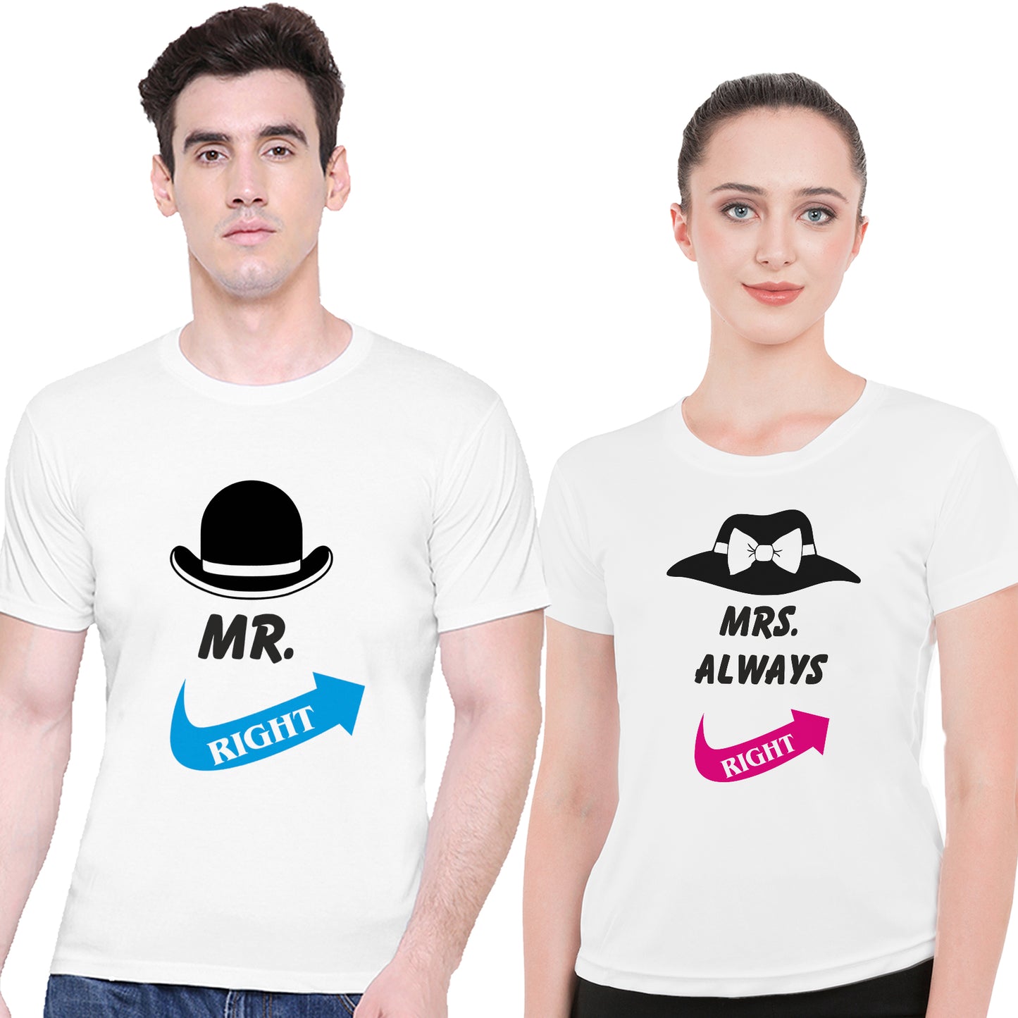 Mr. & Mrs. Right matching Couple T shirts- White