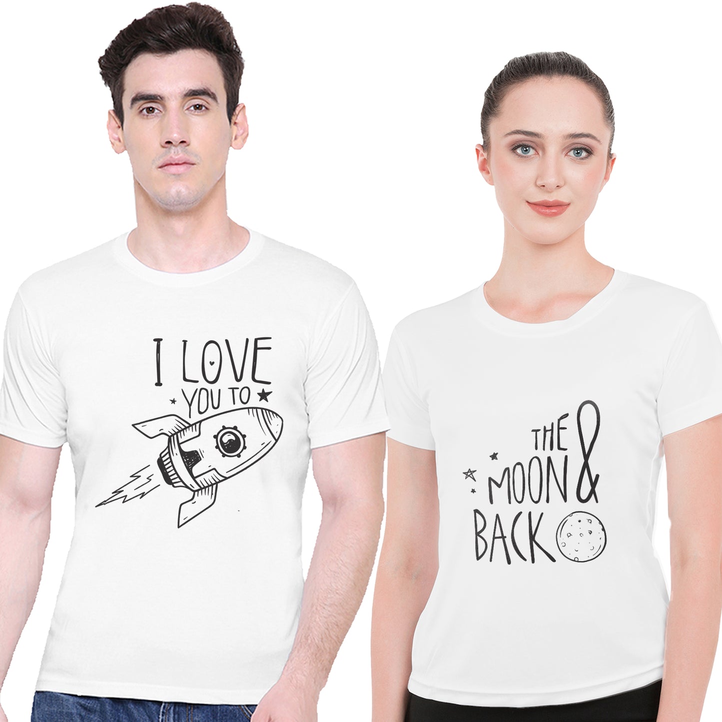 I love you to the moon & back matching Couple T shirts- White