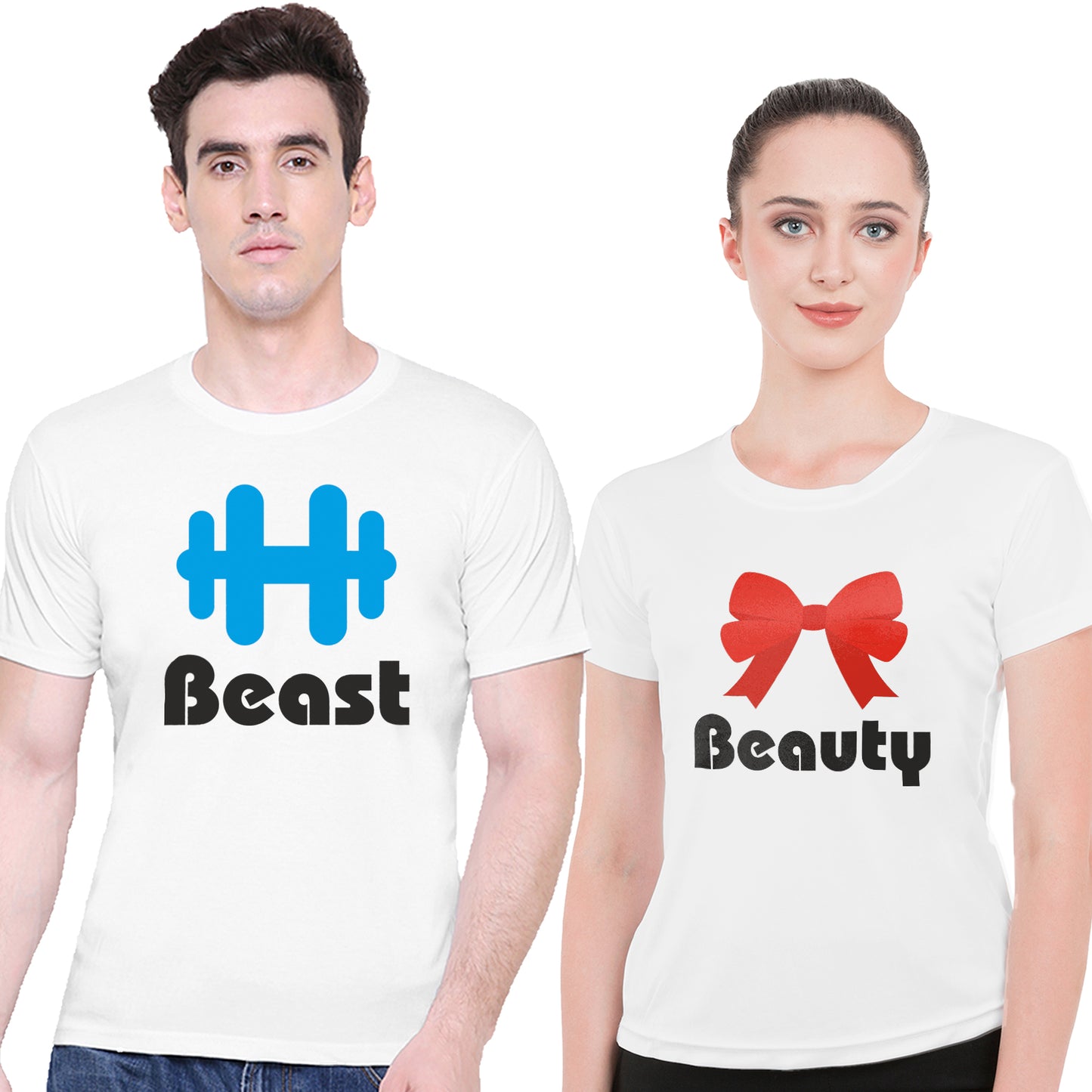 Beauty Beast matching Couple T shirts- White