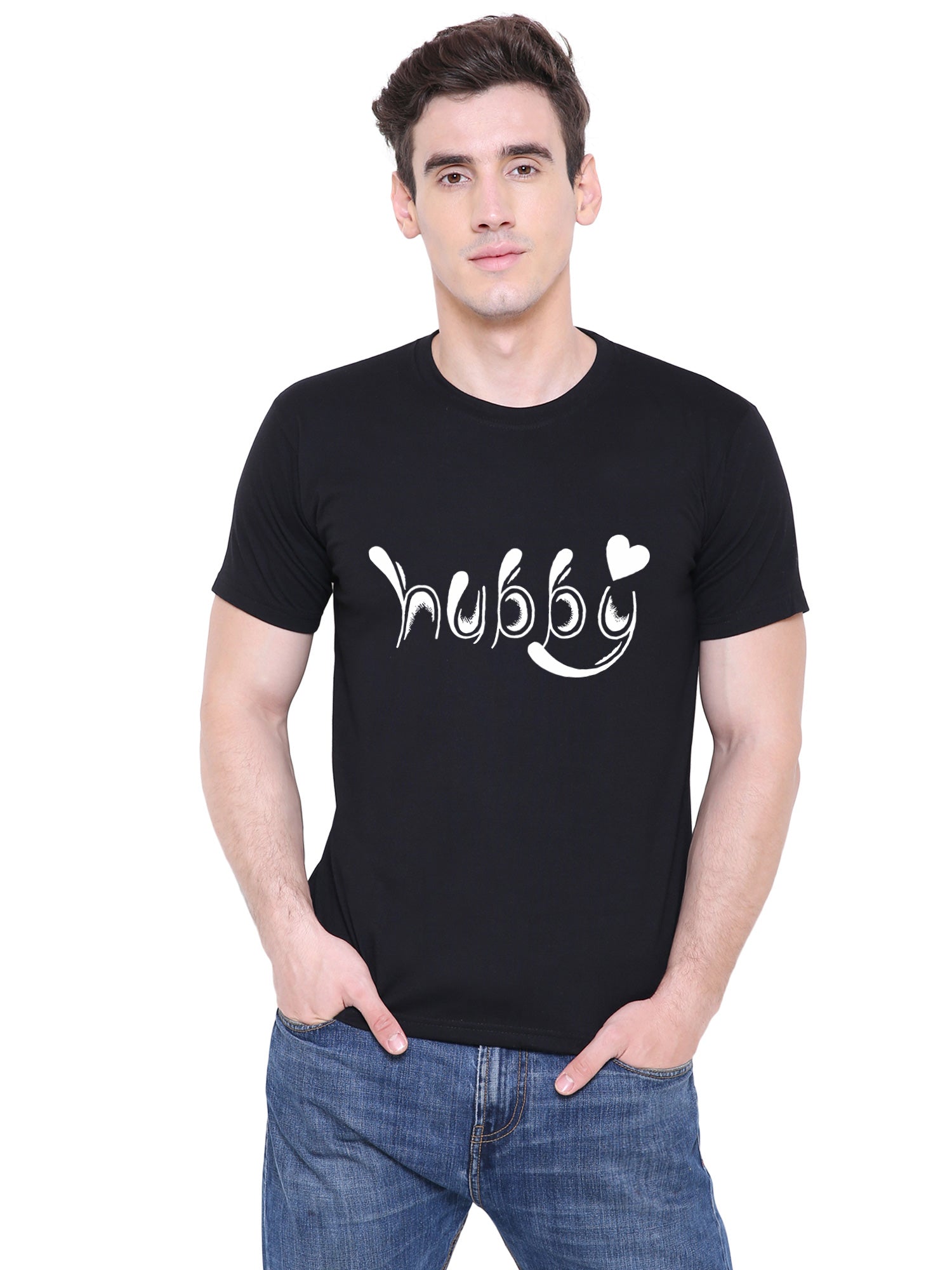 Hubby Wifey matching Couple T shirts- Black