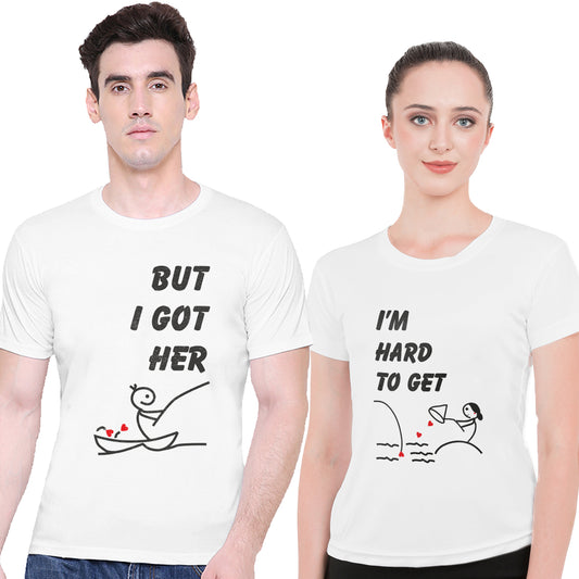 Hard to Get matching Couple T shirts- White