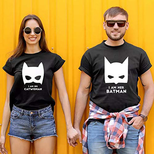 Catman Catwomen matching Couple T shirts- Black