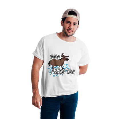 iberrys Printed T-Shirt for Men |Funny Quote Tshirt | Half Sleeve T-Shirt | Round Neck T Shirt |Cotton T-Shirt for Men- Gayi Bhains Paani me