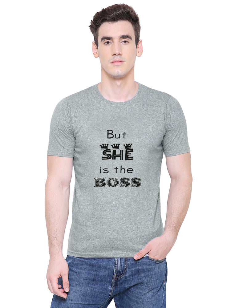 She is the Boss matching Couple T shirts- Grey