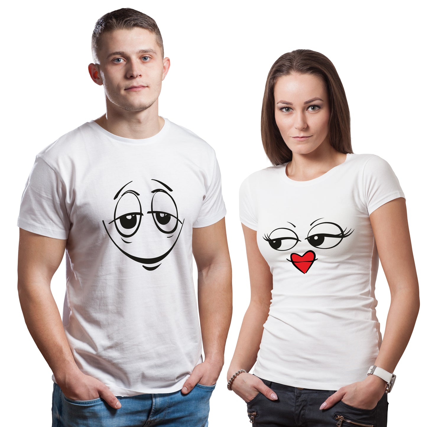 expressions matching couple tshirt red